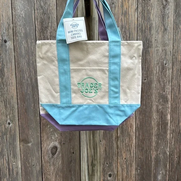 Trader Joe’s Adorabke Mini!  Two totes! Aqua Blue and Lavender Canvas Tote - Picture 5 of 5
